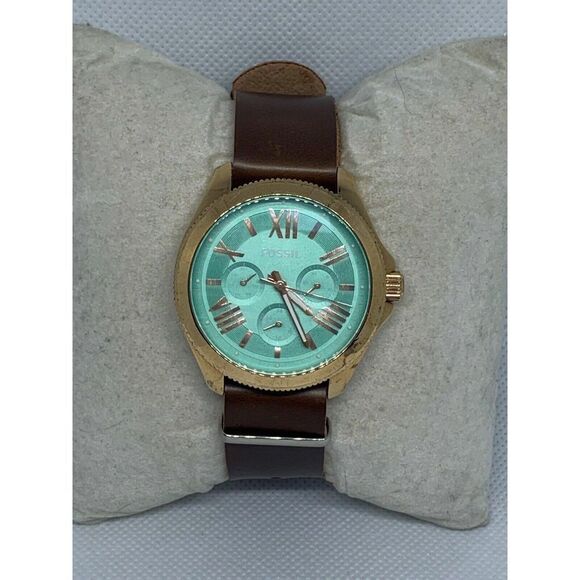 Fossil AM4540 Cecile Women's Brown Leather Analog Green Dial Quartz Watch Aa29 - Picture 2 of 9
